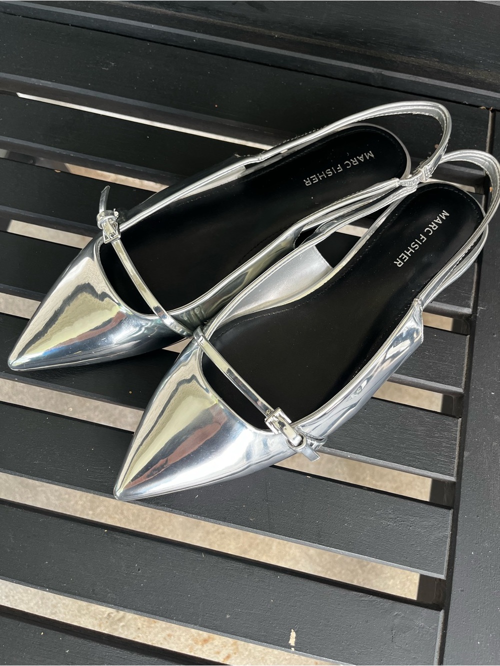 Marc Fisher Silver Metallic Pointed Toe Sling back Mfelema Flats 
Size 9.5M